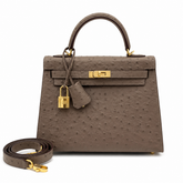 Hermès Kelly Sellier 25 Ostrich Etoupe Gold Hardware