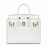 Mini Birkin 20cm Outer Stitching Tote Bag in Pure White Crocodile Pattern
