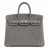 Birkin 25 Retourne in Grey Suede Grizzly (Palladium Hardware)