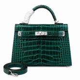 Kelly Sellier 22cm Vert Emeraude Shiny Crocodile Leather Gold Hardware & Palladium Hardware Women Handbag