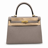 kelly25cm, M8/Gris Asphalte, Epsom, gold, all handmade‼ ️Kelly 25cm, asphalt gray, palm print, gold buckle, high-end handmade exclusive customization‼ ️Purely hand-made nails, hand-engraved hardware,