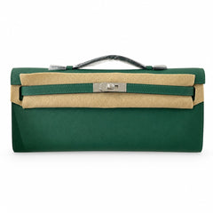 Kelly cut 31 clutch epsom malachite green silver buckle in stock