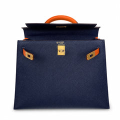 Custom order💕kelly25 sapphire blue with classic orange epsom frosted gold buckle handmade