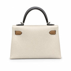 mini kelly 2, i2/Nata-0M/Chai-0L/Gris Meyer, Epsom, sliver, 19cm, all handmade‼ ️Mini Kelly II, cream white with striped milk tea color and cumulonimbus gray armband, palm print, silver buckle, 19cm,