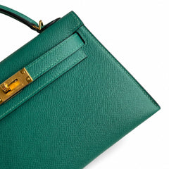 Fully hand-sewn👉Second generation Mini Kelly 19cm imported Epsom leather malachite green🦚 gold buckle