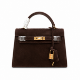 Mini Kelly Sellier 22cm Ebene Suede Leather Gold Hardware Women Mini Handbag
