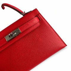 Fully hand-sewn👉Second generation Mini Kelly 19cm imported Epsom leather flag red silver buckle